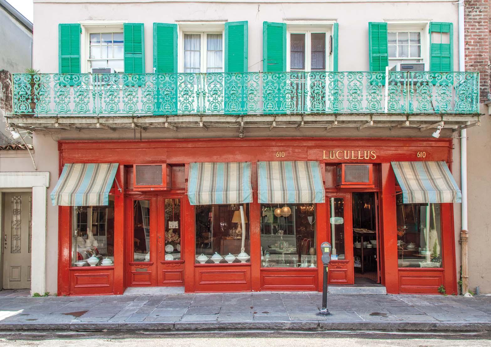 storefront of Lucullus culinary antiques shop in New Orleans