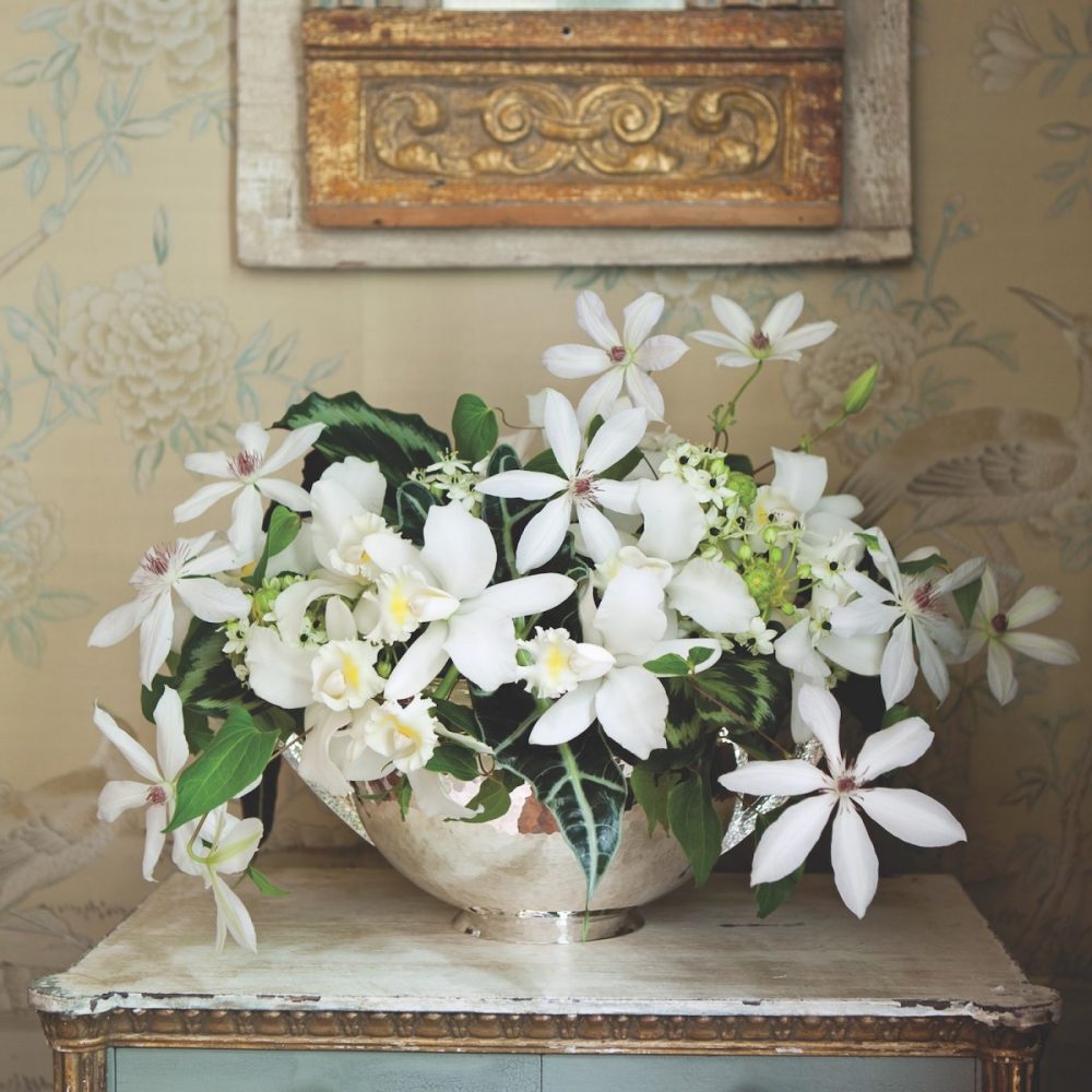 Michal Evans white flower arrangement