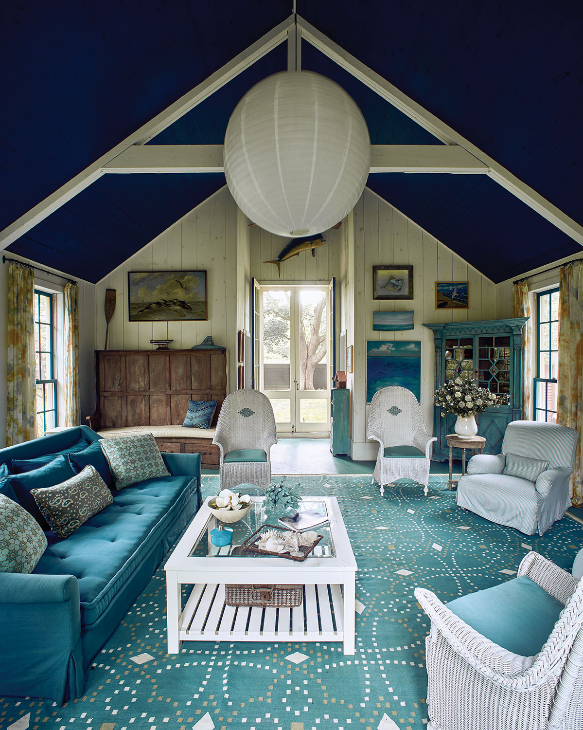 Pool house interior by designer Richard Keith Langham