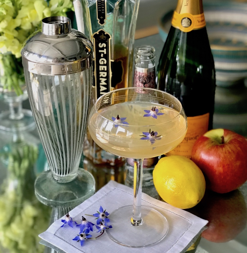 sweet and sally cocktail, champagne, elderflower liqueur