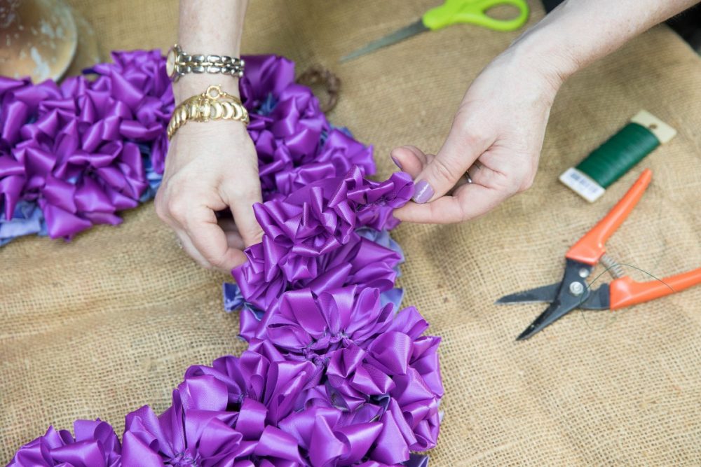 ruched ribbon galrand, Laura Dowling wreaths