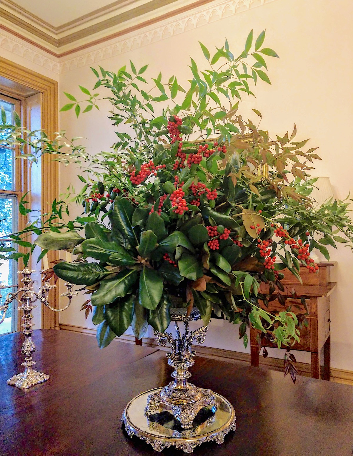 winter foliage arrangement with red berries