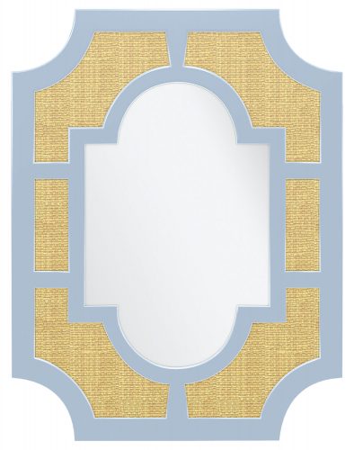 Mirror frame featuring a hydrangea blue edging and sisal insets