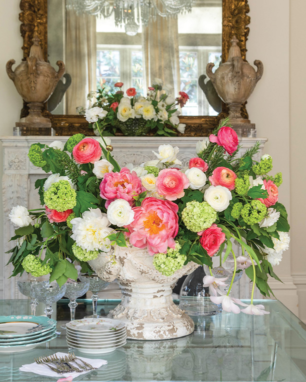 Grand centerpiece in an antique container by Destiny Pinson