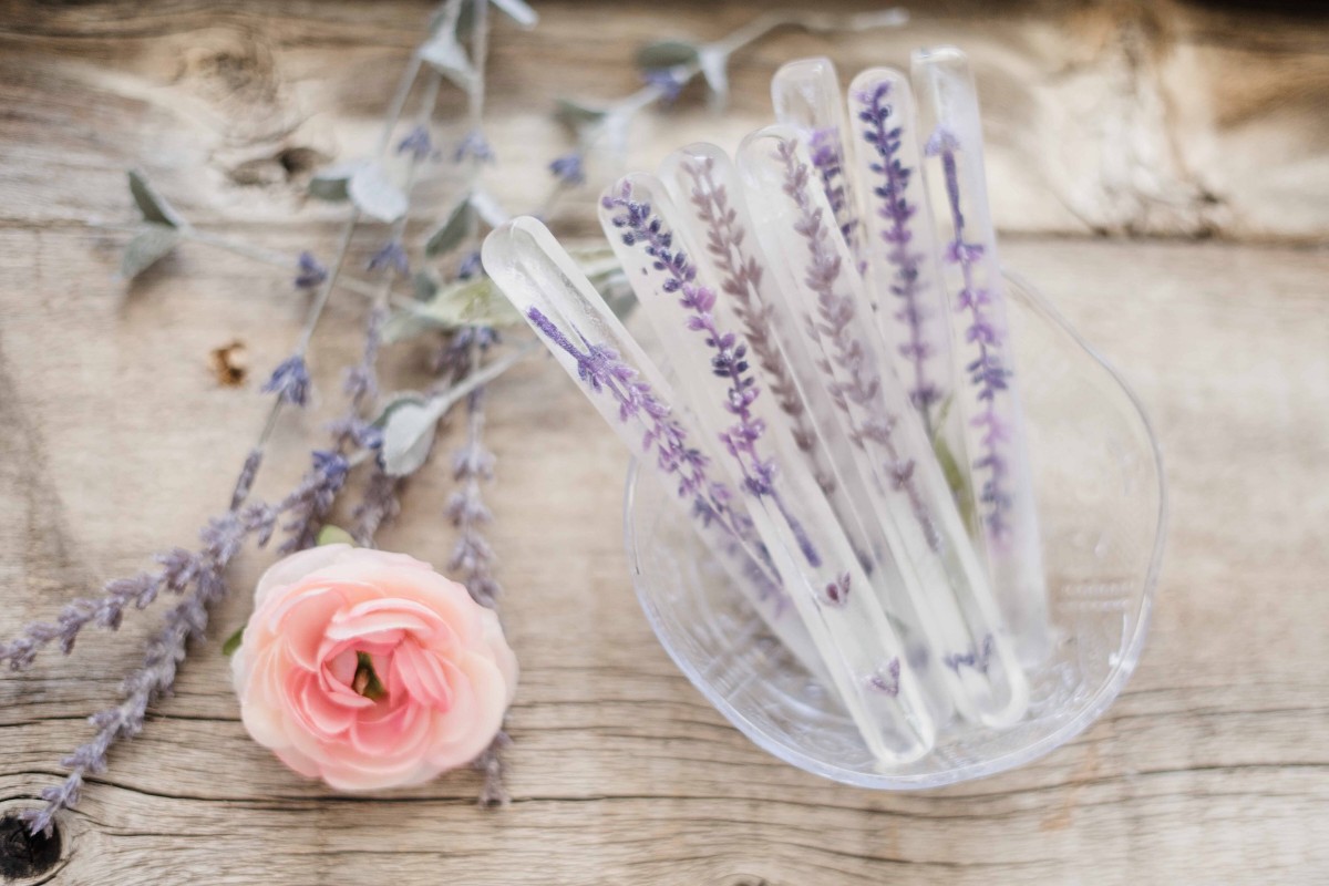 Bowl of lavender ice sticks