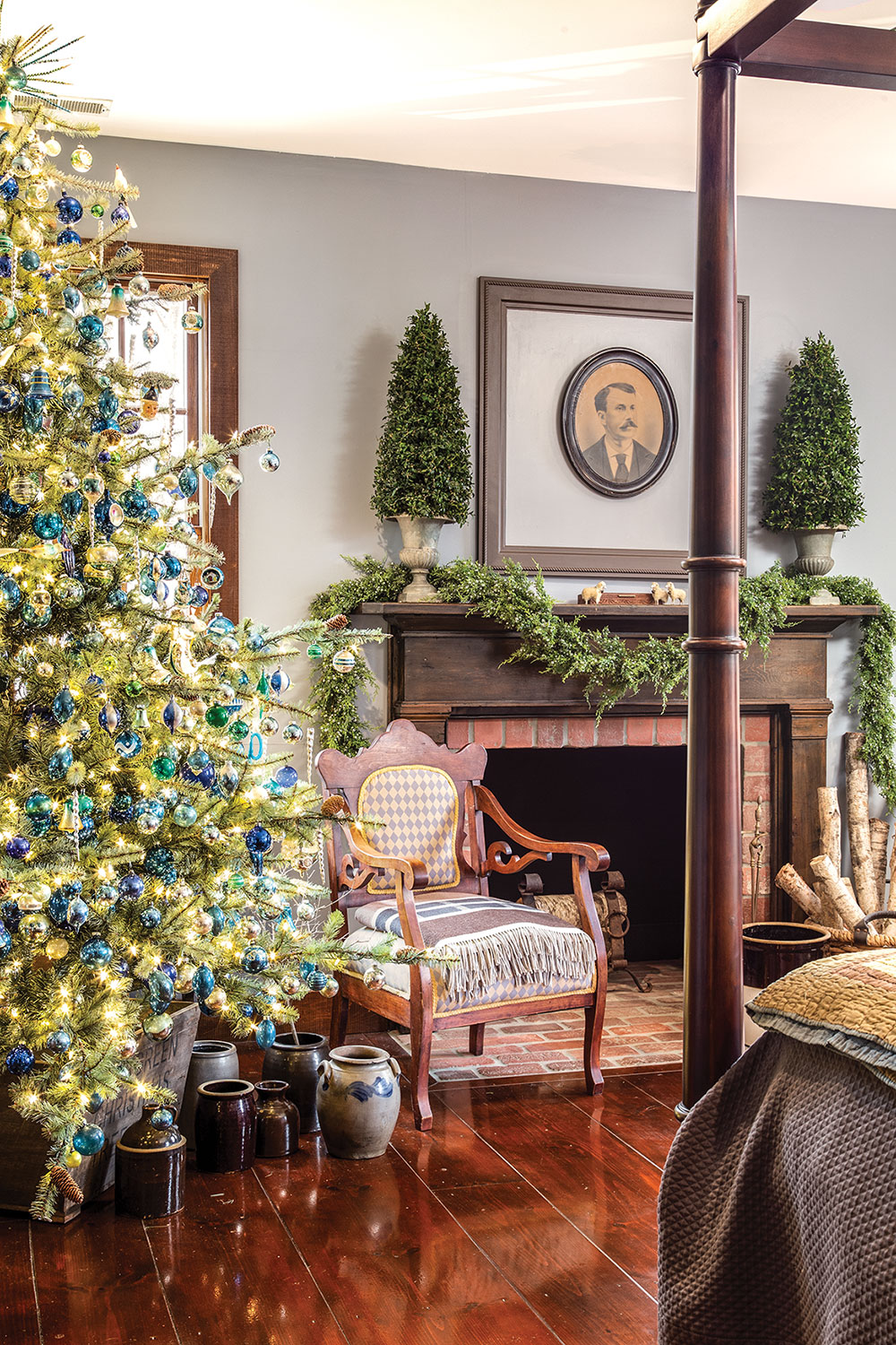 Spruce Christmas tree, bedroom