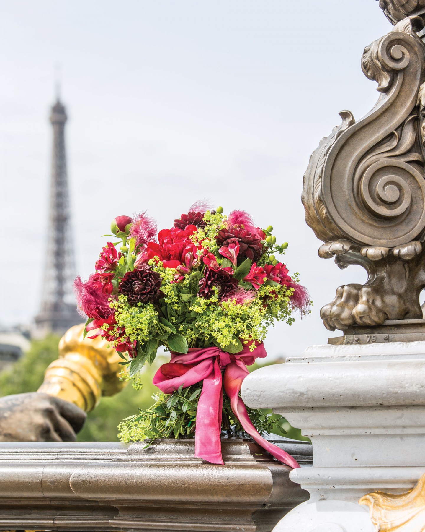 Laura Dowling bouquet; view of the Eiffel tower
