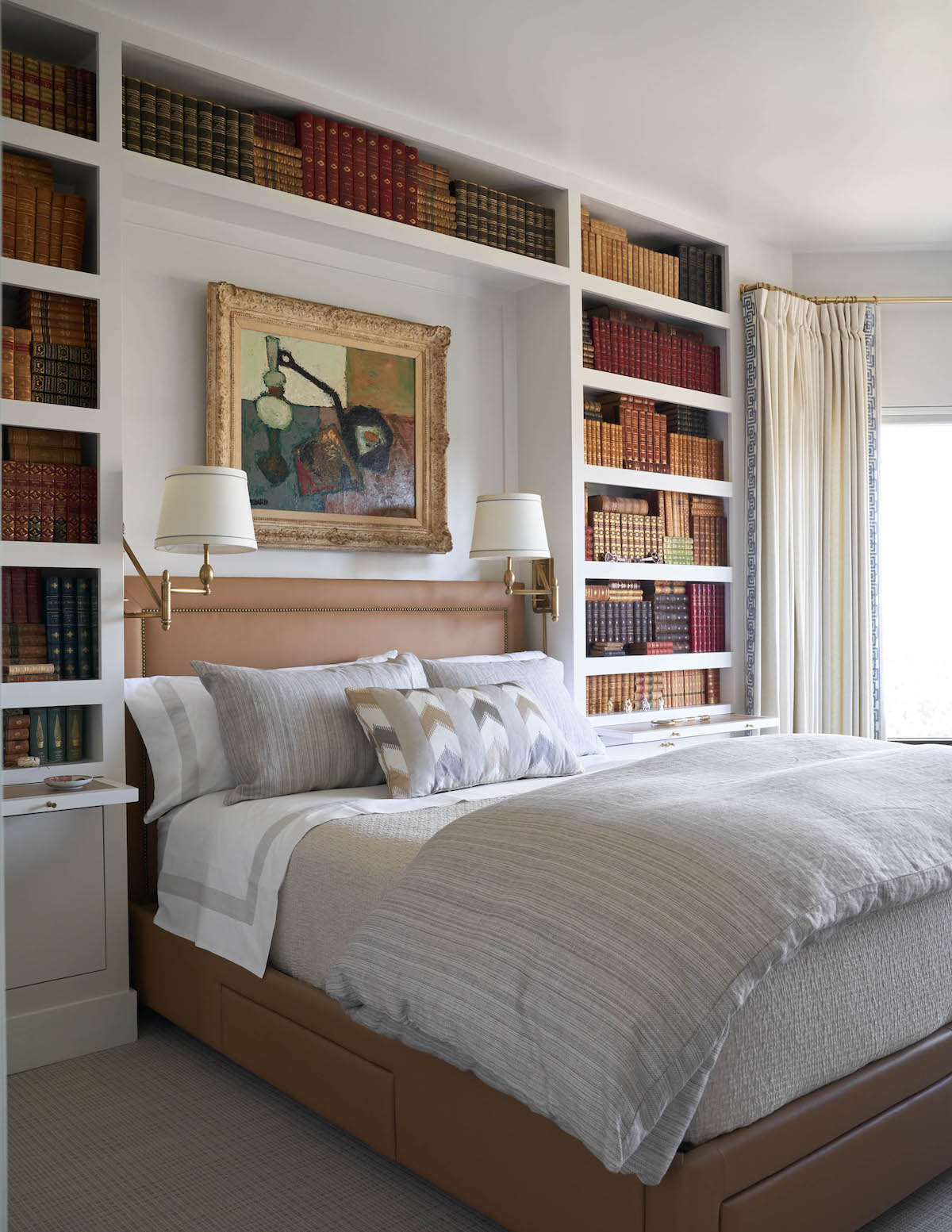 A bedroom that doubles as a library created by Dallas interior designer Josh Pickering.