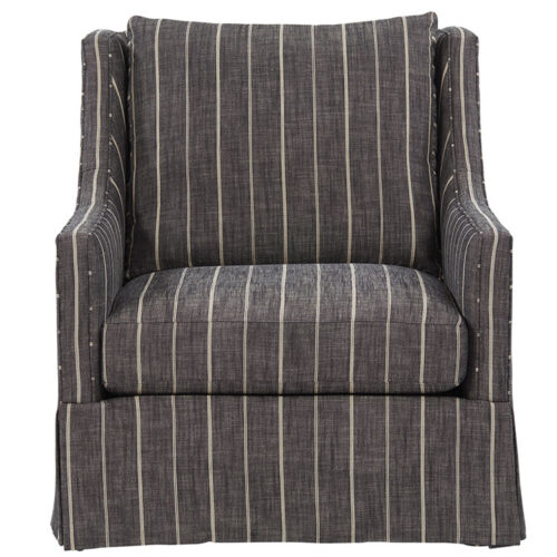 menswear-inspired pinstripe gray upholstery on a wing chair