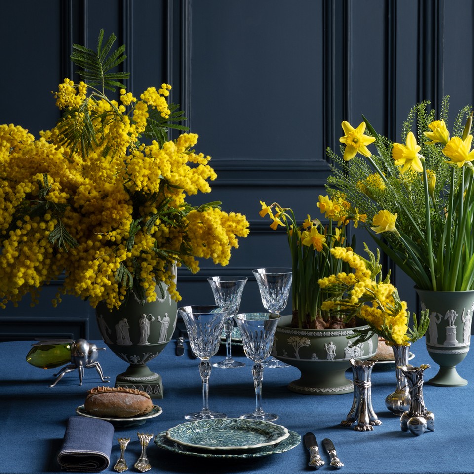 yellow flower arrangements, acacia, daffodils