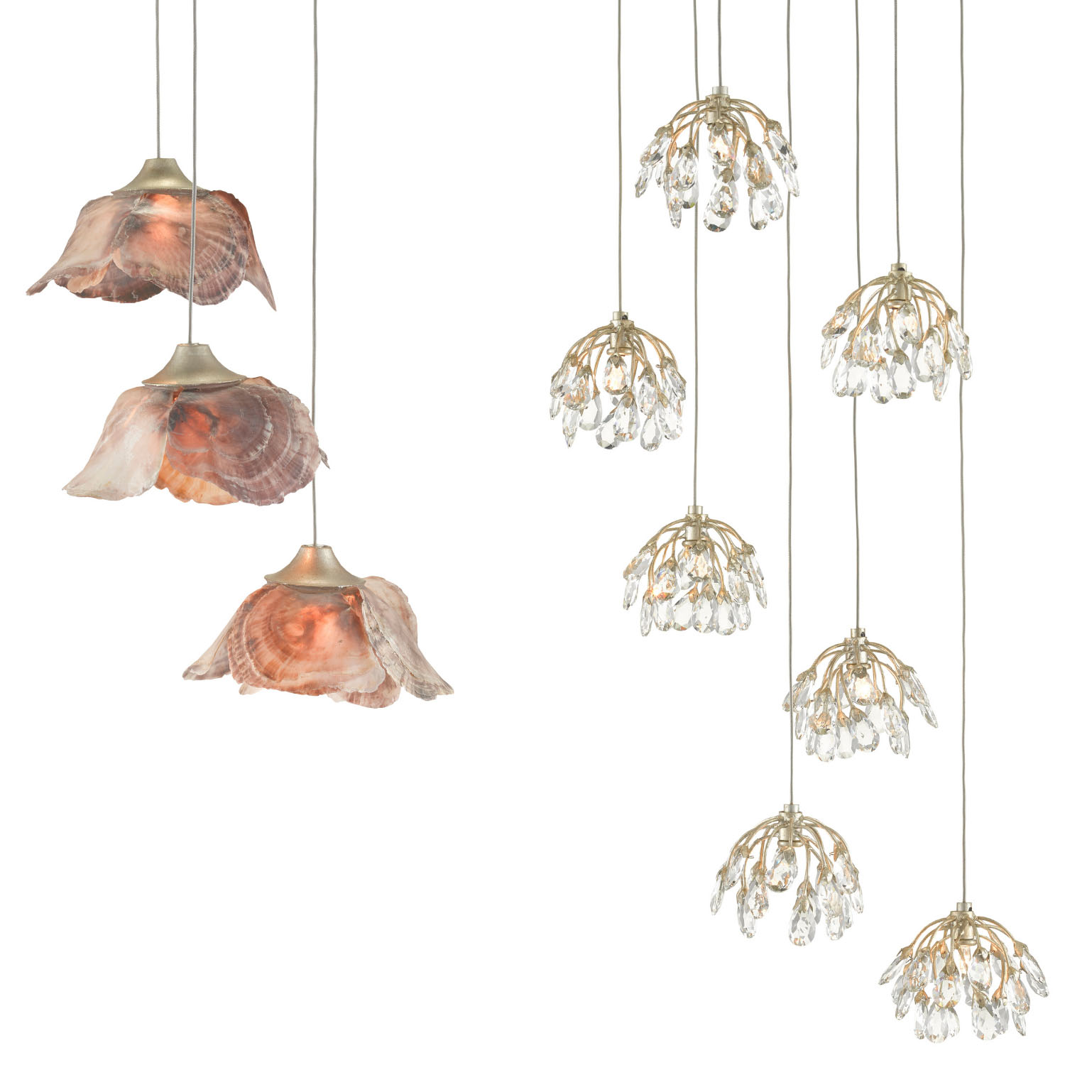 shade design options for the Currey and Company Multi Drop Pendant Collection