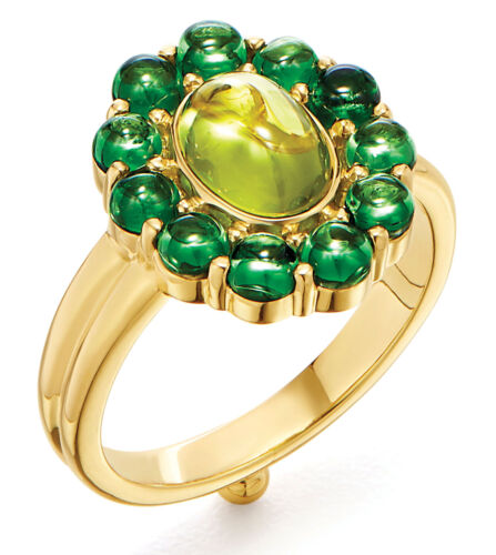 Colorful Home Decor and Accessories for 2021: color green. Green and gold ring