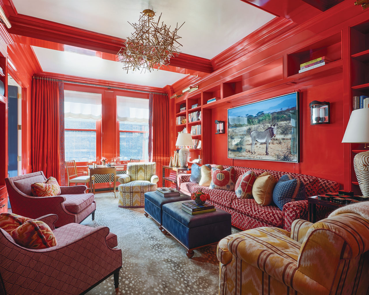 red library, interior design by Phillip Thomas