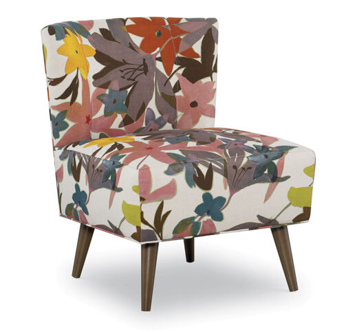 chair upholstered in a multicolor floral fabric