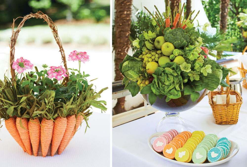 Easter table centerpieces and cookies