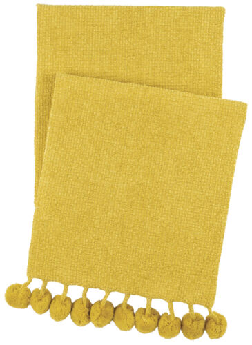 yellow throw blanket trimmed with chenille balls