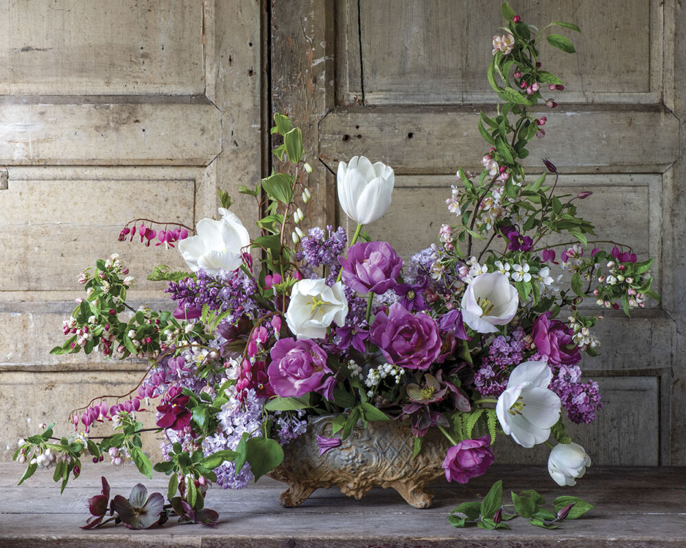 purple spring floral arrangement by Sandra Sigman