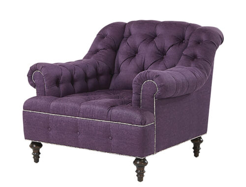 tufted aubergine-colored club chair