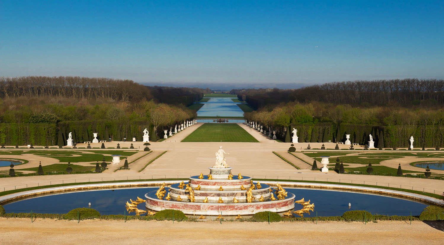 The Latona Fountain in the Garden of Versailles in France. The Garden of Versailles is on the UNESCO World Heritage List.