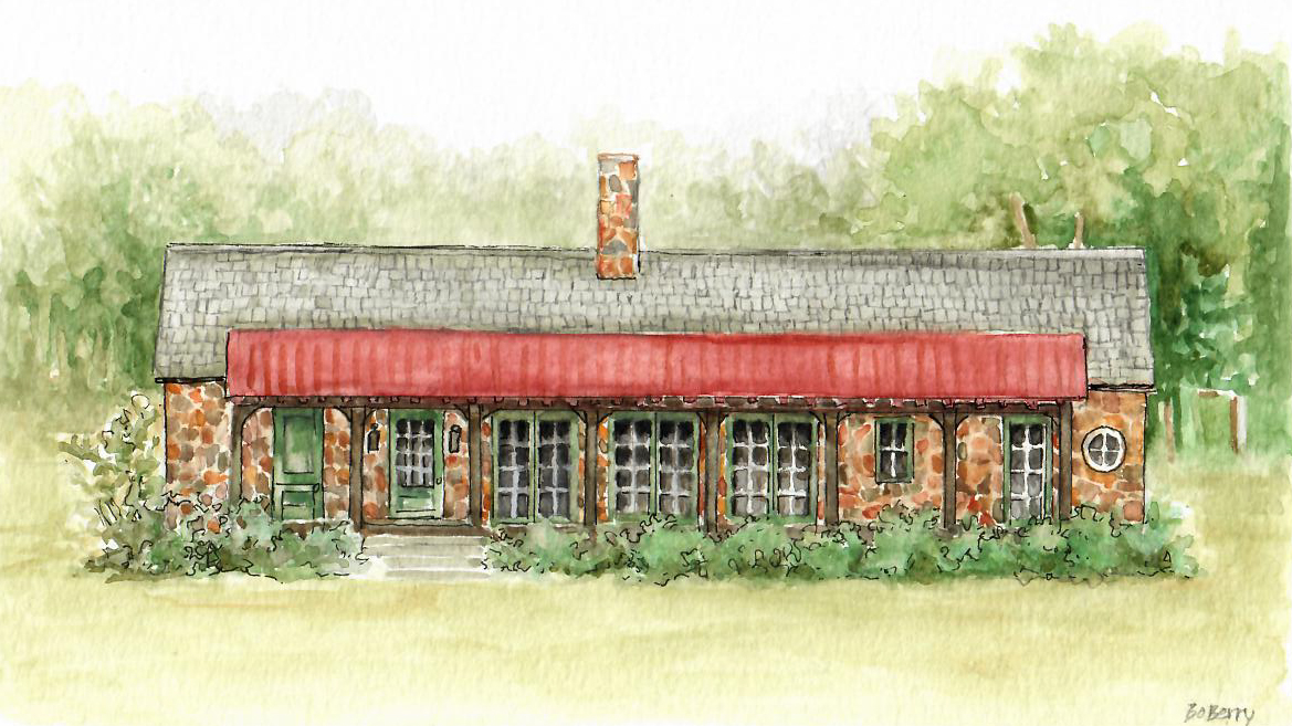 watercolor rendering of Briarfield Showhouse in Bibb County, AL