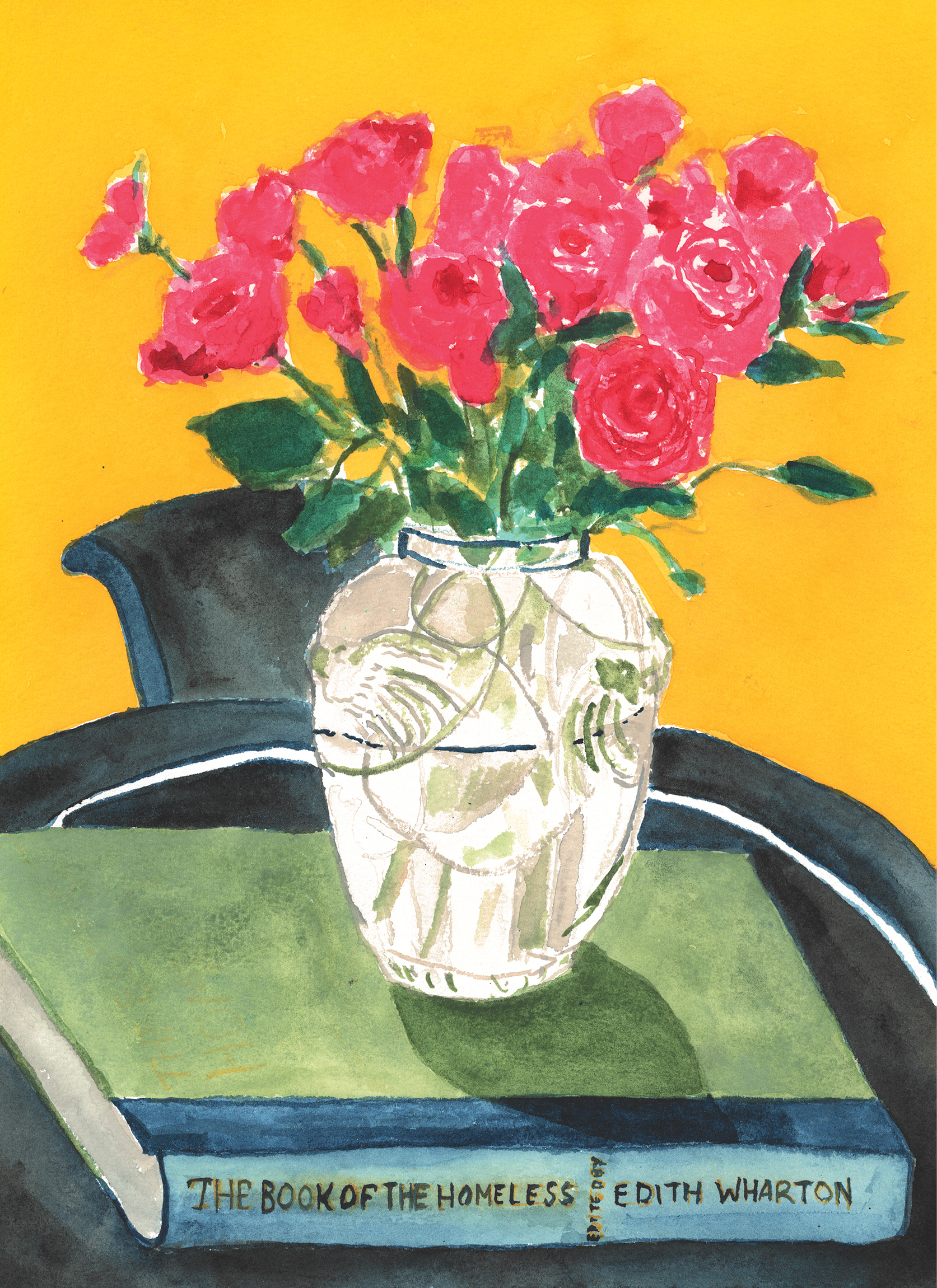 Deco Vase of Roses (Edith Wharton), 2020. Gouache on Arches Paper