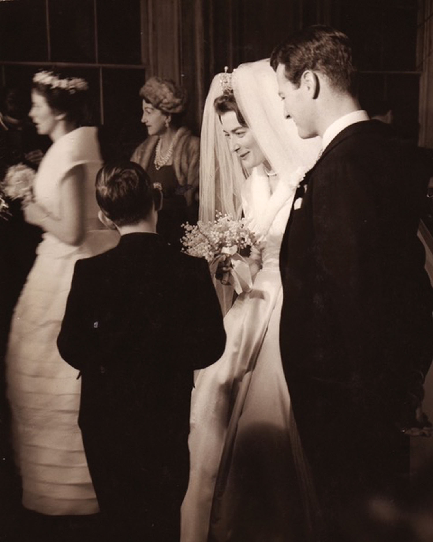 A vintage photo of Lady Pamela’s wedding to interior designer David Hicks includes her bouquet of lilies of the valley from Pulbrook & Gould, the same London floral firm that conceived India’s wedding bouquets.