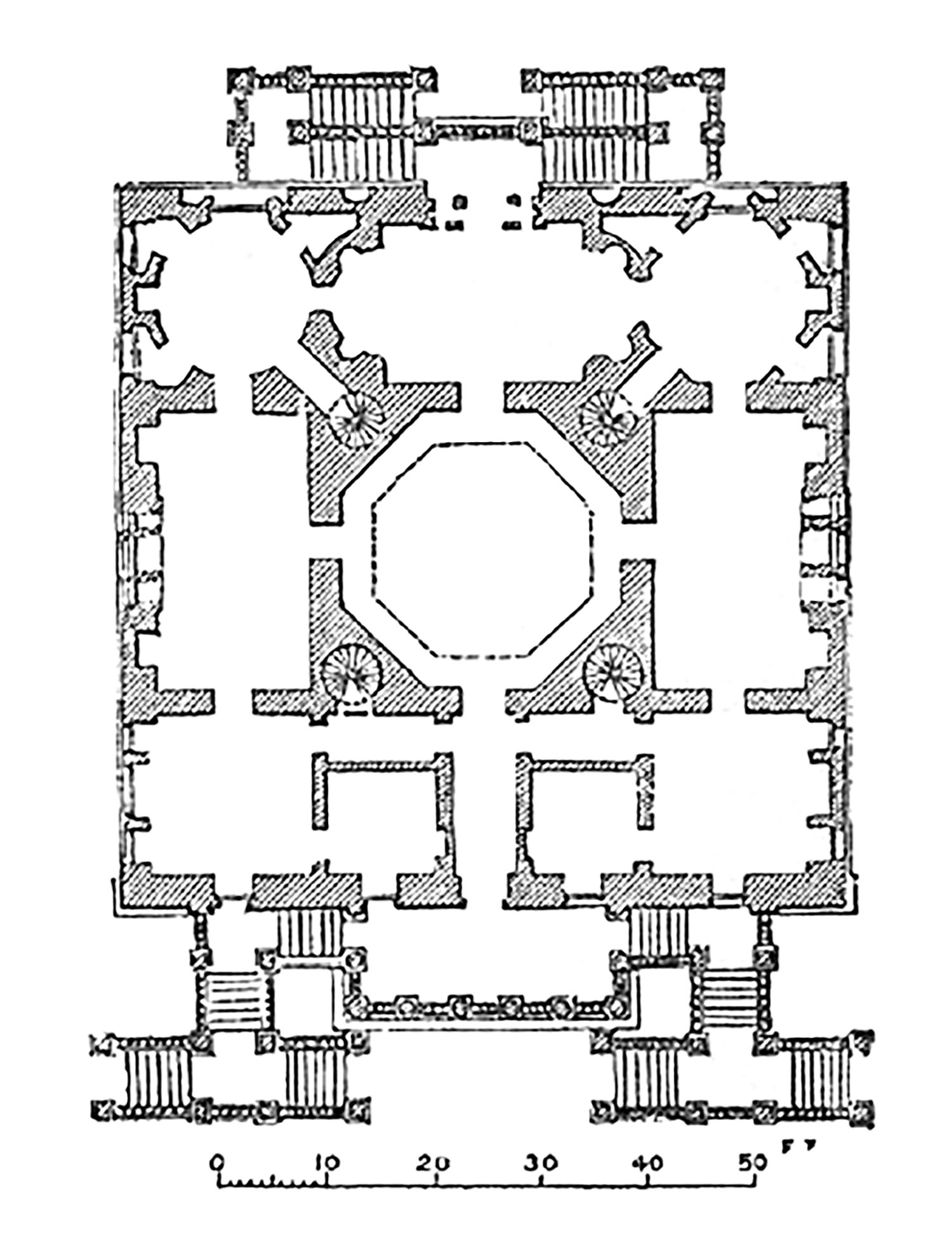 A black and white floor plan shows the view of the large estate from above.
