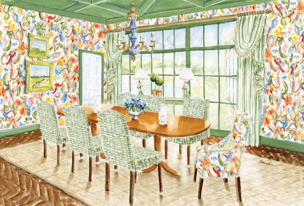 Rendering of dining room designed by James Farmer at the Flower magazine Baton Rouge Showhouse