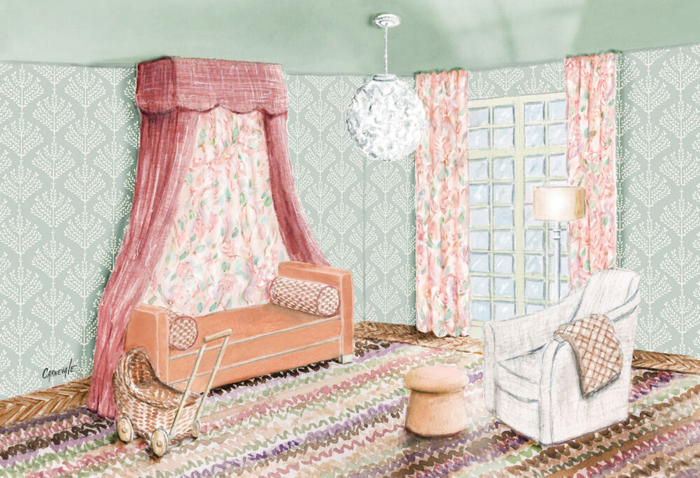 Rendering of the nursery designed by Kara Cox at the Flower magazine Baton Rouge Showhouse