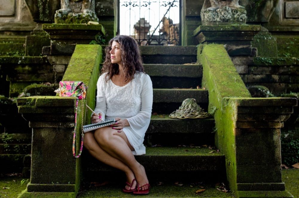 Mehera Blum sketches while at a temple in Bali.