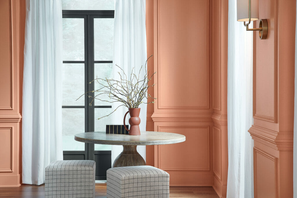 Persimmon- HGTV Home by Sherwin Williams Color of the Year 2024 painted on walls.