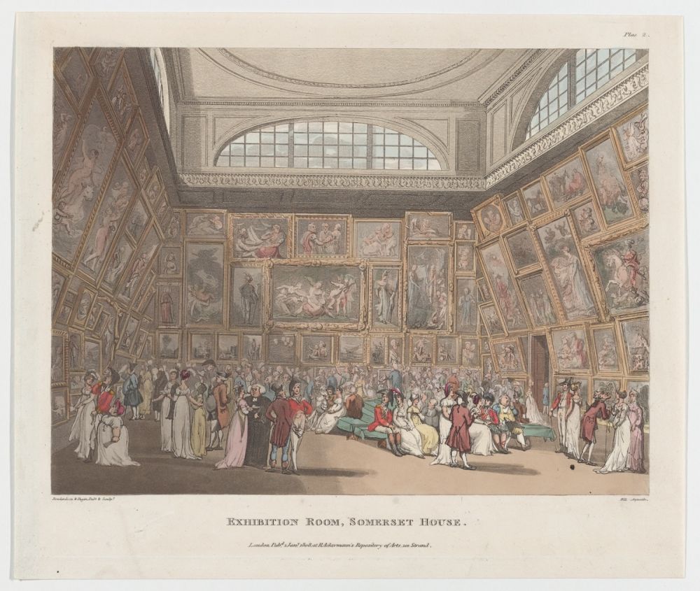 Antique print of the Exhibition room at Somerset House.